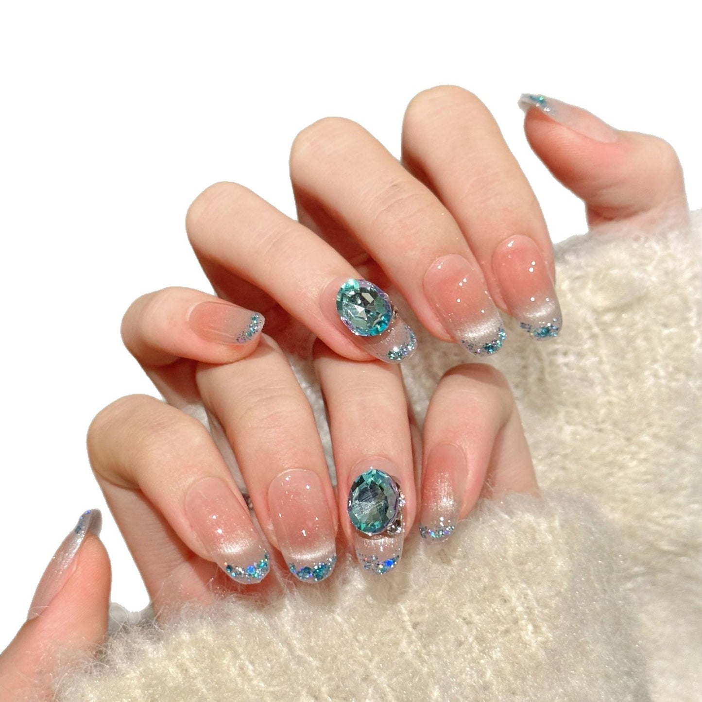 Blue Sea Pearl Soft Gradient Nails