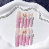 Soft Pink Floral Butterfly Lace Press On Nails
