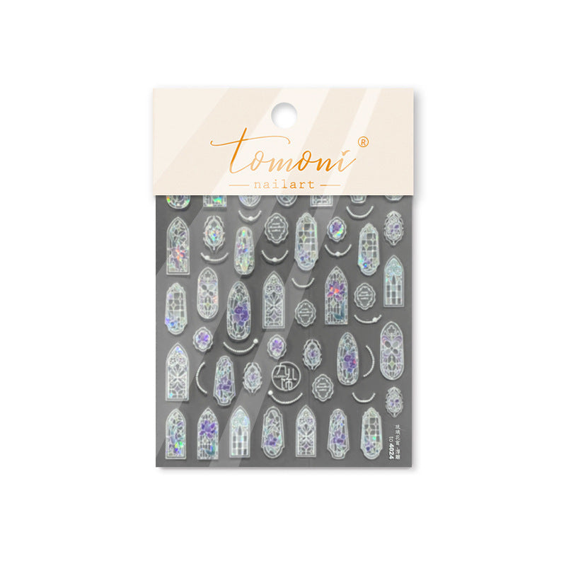 Stained Glass Window: "Gothic Cathedral Glow" – 5D Embossed Nail Sticker