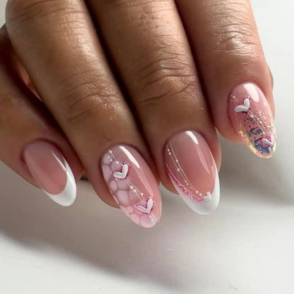 Simple Wearable Fake Nails French White Nail Art 3D Love Detachable Wearable Fake Nails｜365nails