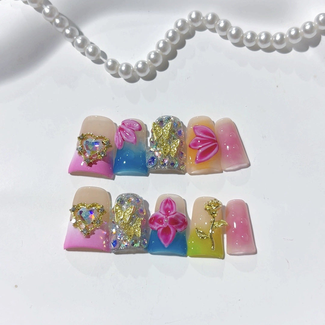 Enchanted Fairy: "Rainbow Bloom" – Short Square Handmade Press On Nails