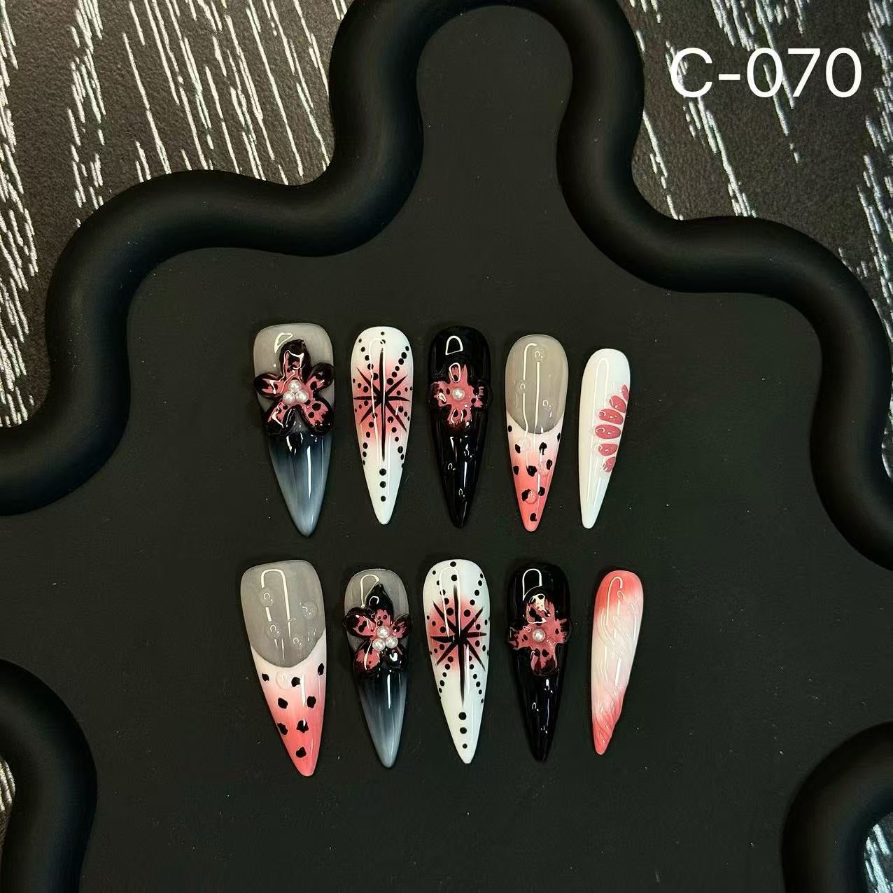 365nails: "Midnight Bloom" – 3D Floral Handmade Stiletto Nails