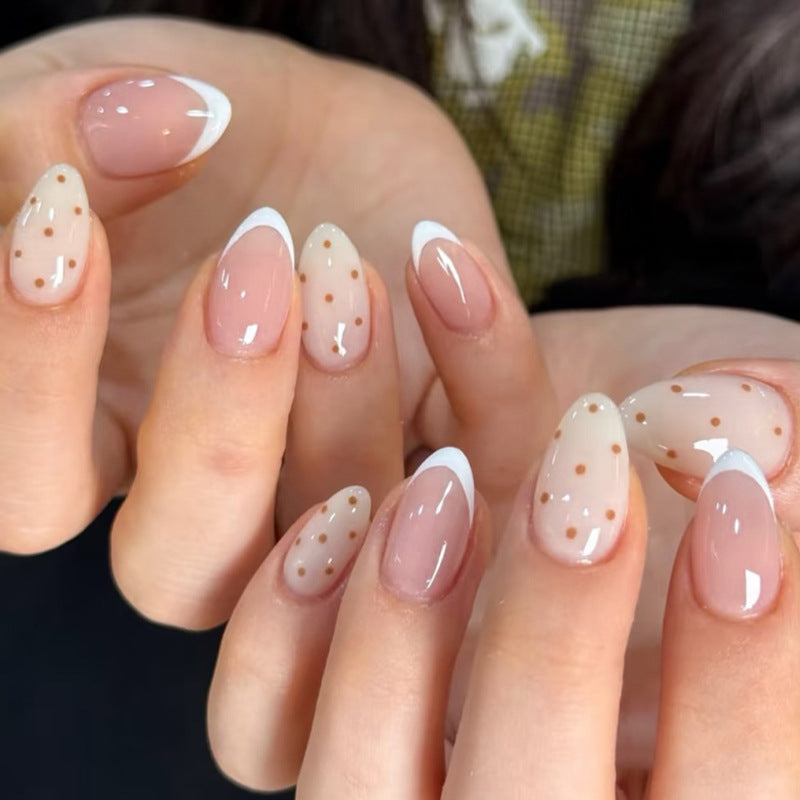 Almond Polka Dots Simple French White press-on nails