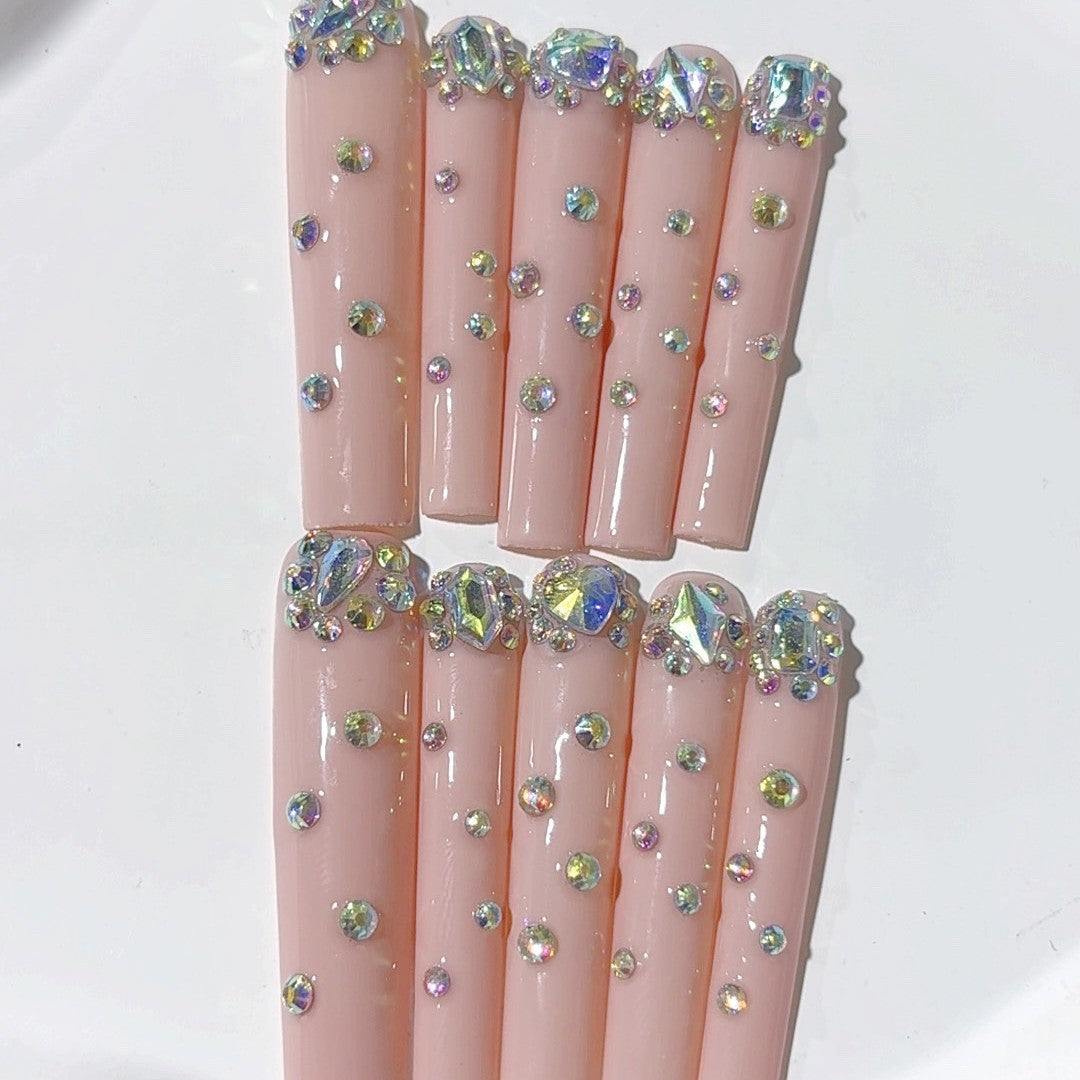 Blush Pink Crystal Minimal Glam Press On Nails