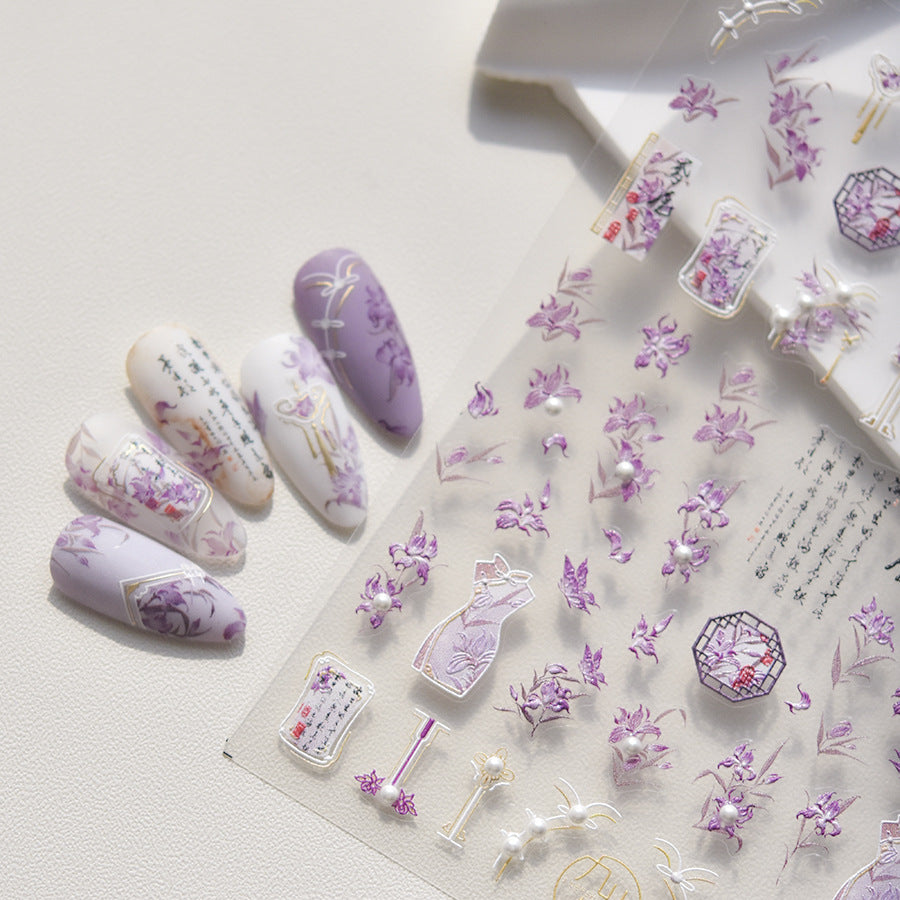 紫蘭與瓷器 — 中式水晶鑽美甲套組