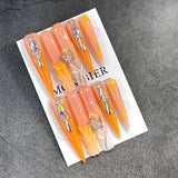 Orange Gradient Butterfly Crystal Stiletto Press On Nails