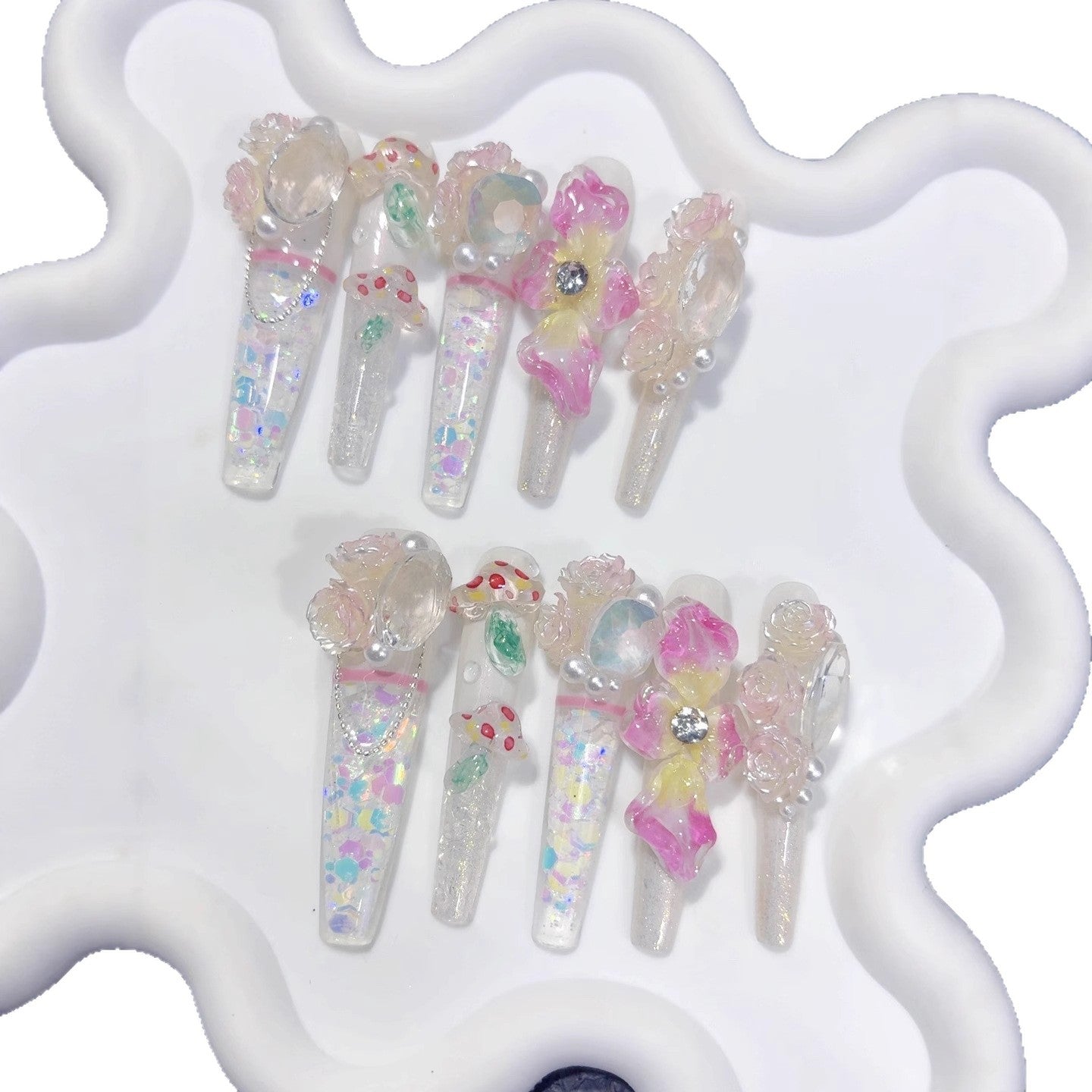 Iridescent Floral Extra Long Press On Nails