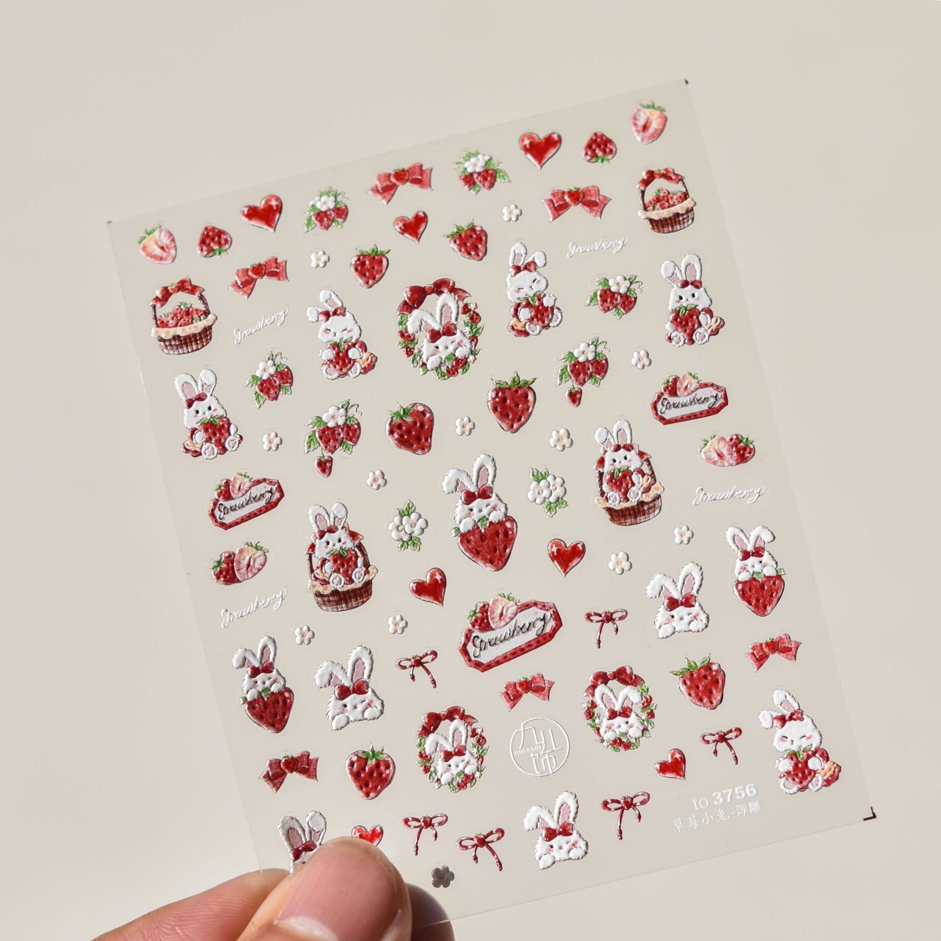 365nails: "set gaufré fraise et lapin" – Autocollants pour ongles