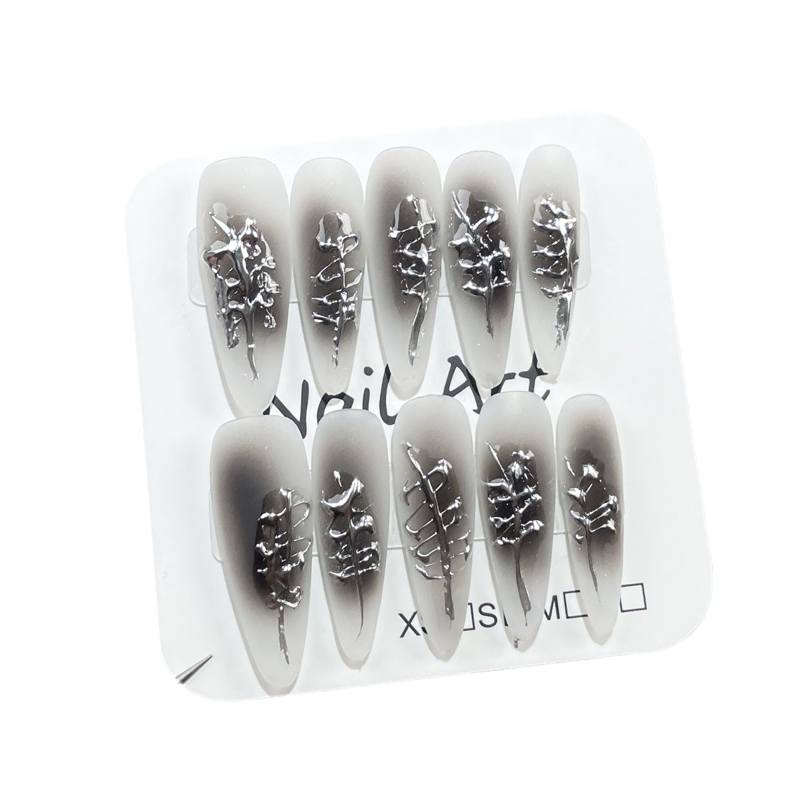 Airbrushed Black Fade Nails with Sculpted Metallic Liquid Accents