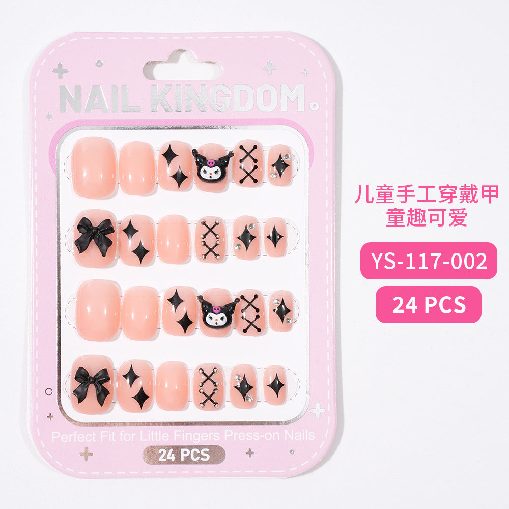 兒童卡通指甲貼 女孩款 24片 可愛可拆卸 穿戴甲 附水鑽 (MOQ=3)