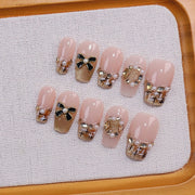 365nails-Vintage Plaid: "Pearl Bow" – Medium Square Handmade Nails