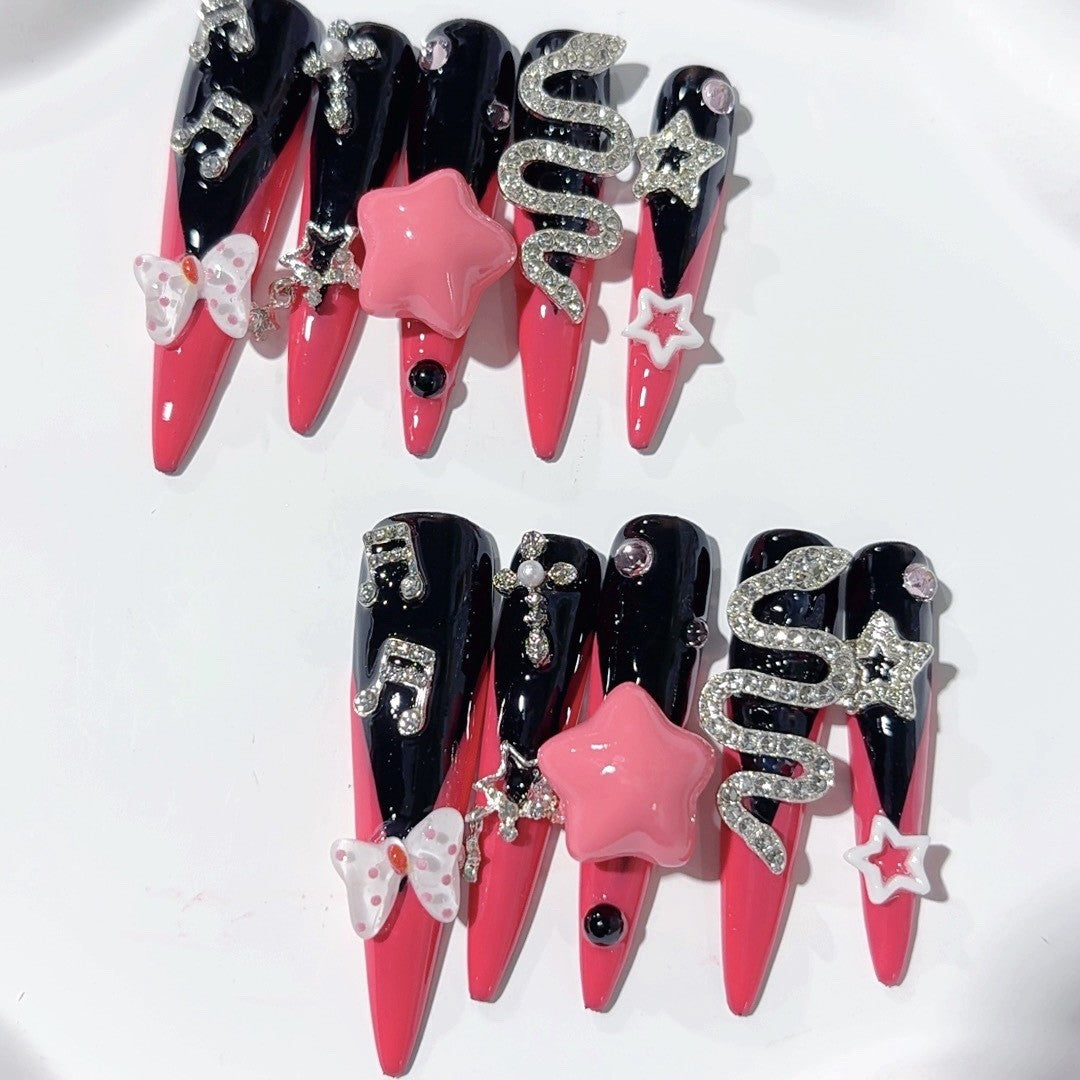 Dark Cherry Gothic Star Snake Extra Long Press On Nails