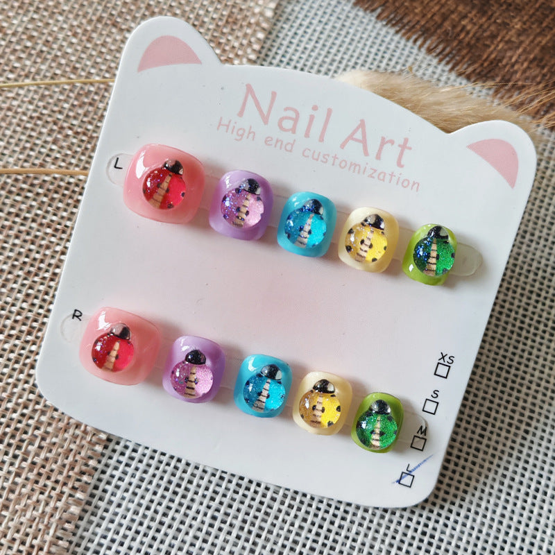 365nails-Rainbow Beetle Kids Series: "Colorful Bug Garden" – Short Square Kids Nail Art