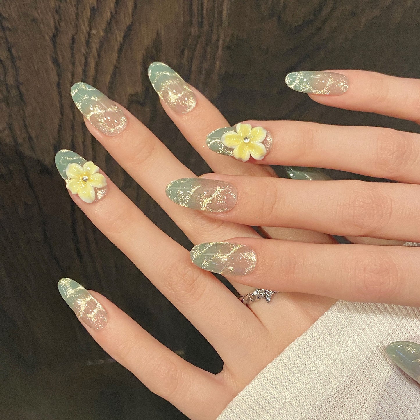 Mint Green Sea Ripple cat eye Ocean Ice Flower Moisturizing Pure Handmade s | 365nails