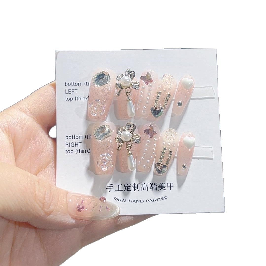 365nails-復古珍珠：「Y2K 奢華」– 長款杏仁形手工製甲片