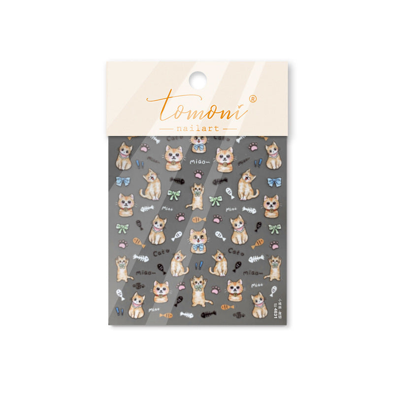365nails: "Cute Tabby Cat & Fish" – Nail Art Stickers