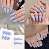 Unhas postiças femininas cor sólida, azul-claro, roxo, amêndoa, simples, para uso diário | 365nails