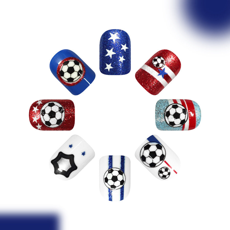 World Cup Football Mixed Flag Elements Press-On Nails (Glitter/24pcs/Short Square)