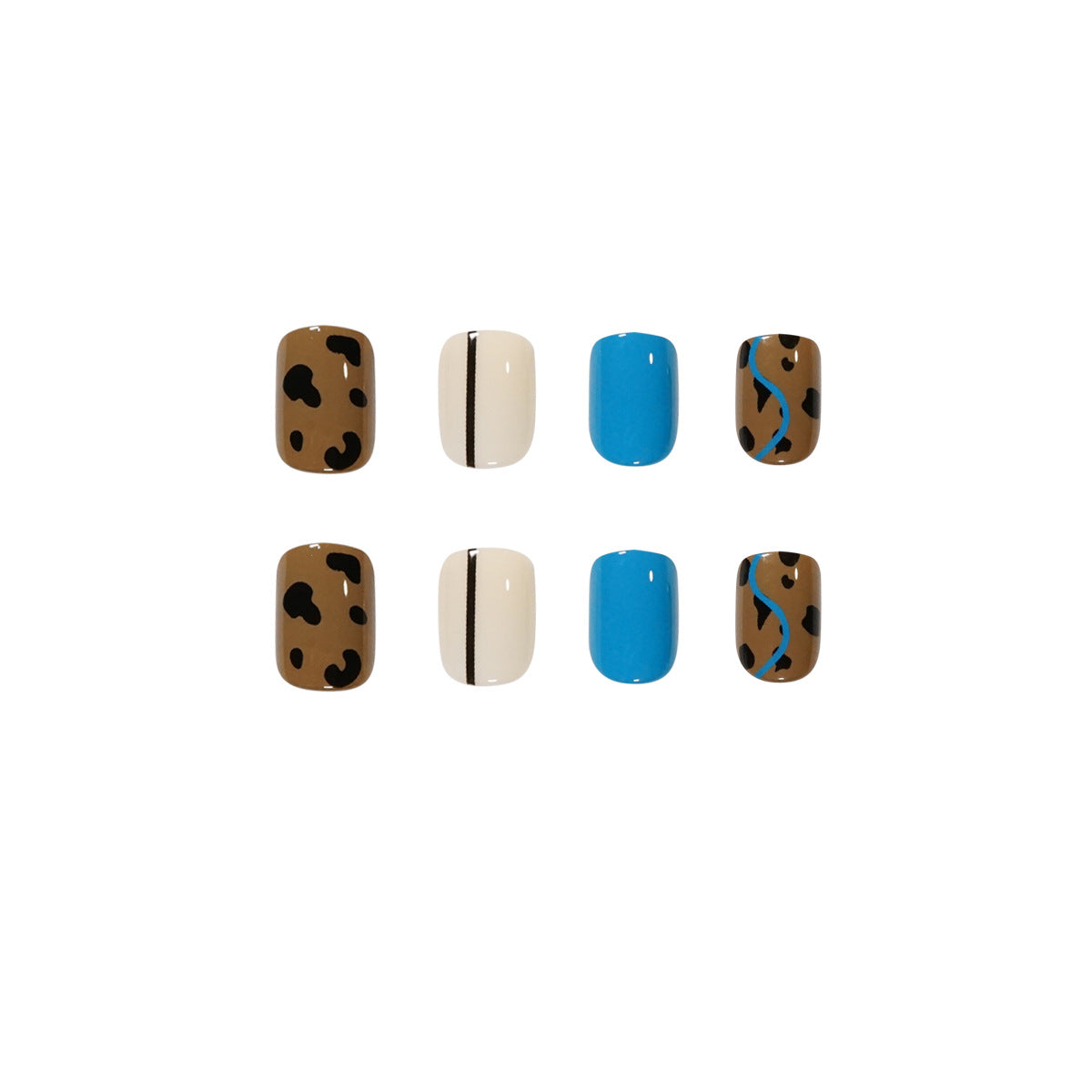 奶咖撞色豹紋 防水可拆式穿戴甲片 完成品｜365nails