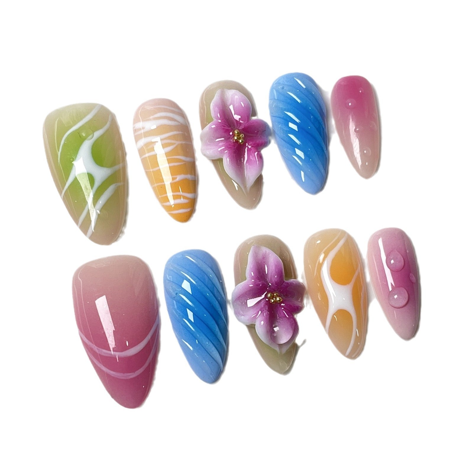 Uñas postizas hechas a mano, talladas en 3D, pintadas a mano, con rubor, originales, de alta calidad, 365nails