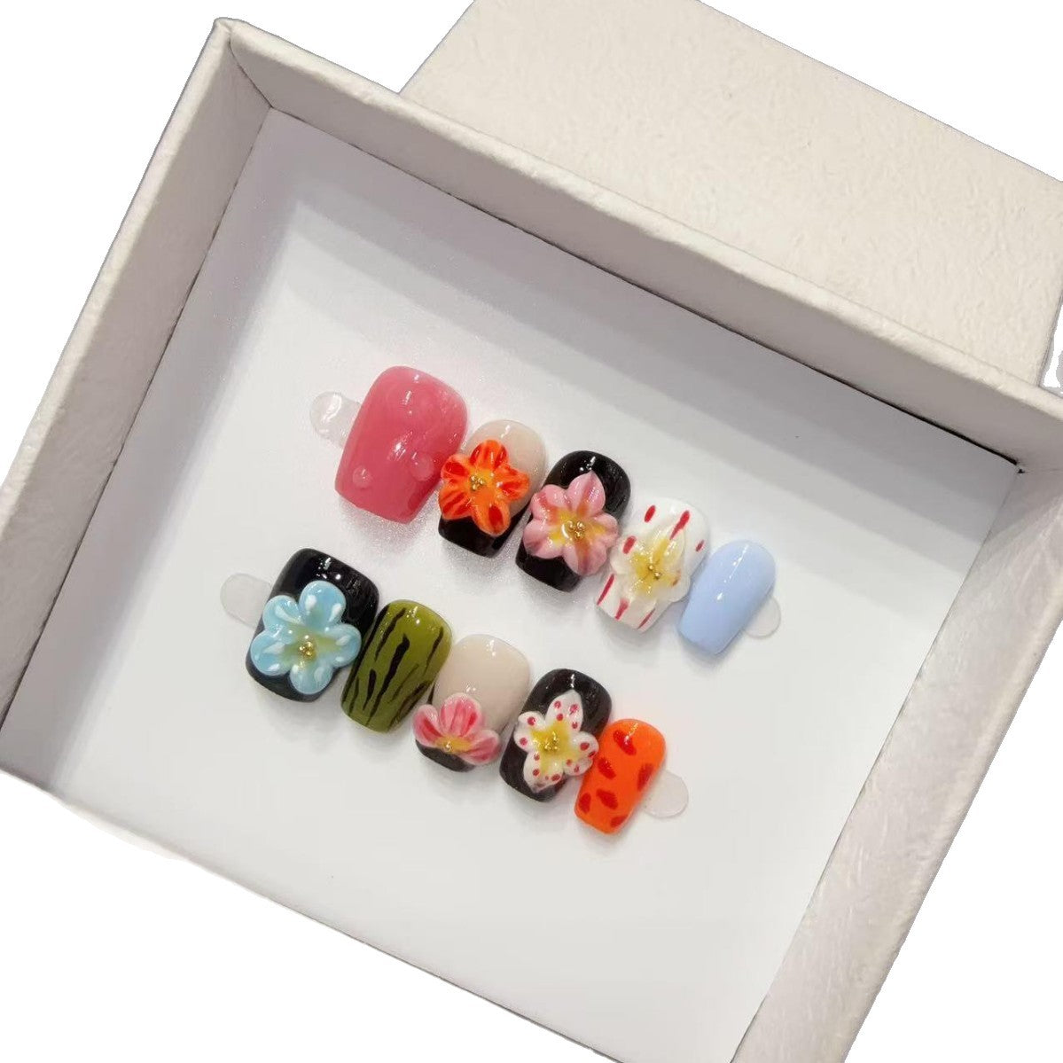 365nails: 트로피컬 블룸 – 수제 3D 입체 꽃 스퀘어형 네일