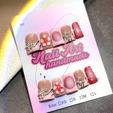 Nude Red Star Floral Press On Nails