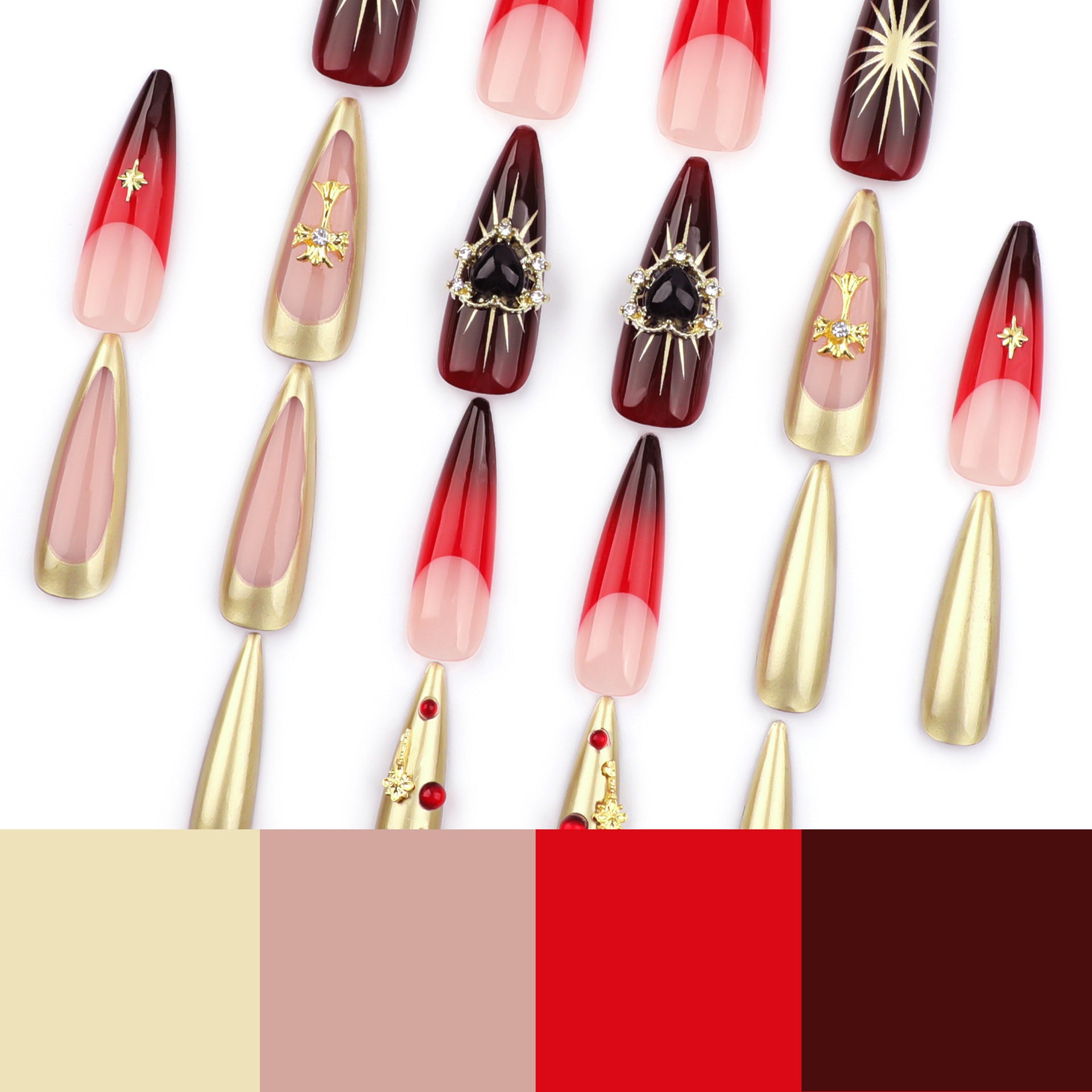 Otoño e invierno, Europa y Estados Unidos usan uñas postizas de manicura cruzada Croxin, uñas postizas francesas rojas con cambio gradual, uñas flash al por mayor｜365nails