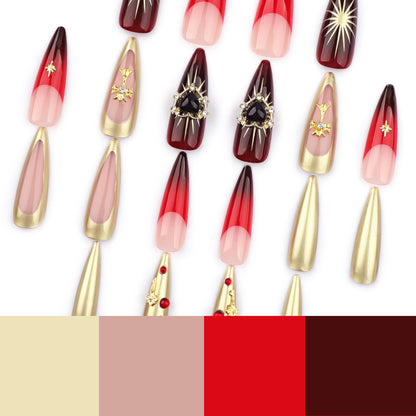 Autumn and winter Europe and the United States wear nail Croxin cross manicure fake nails French red gradual change flash nail wholesale｜365nails