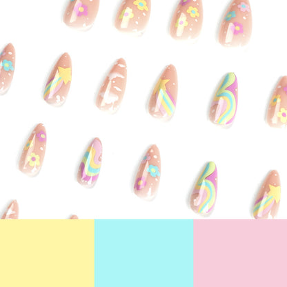 Wearable nail stickers Rainbow stars White clouds Multi-colored flowers Wearable nail pads press on nails｜365nails