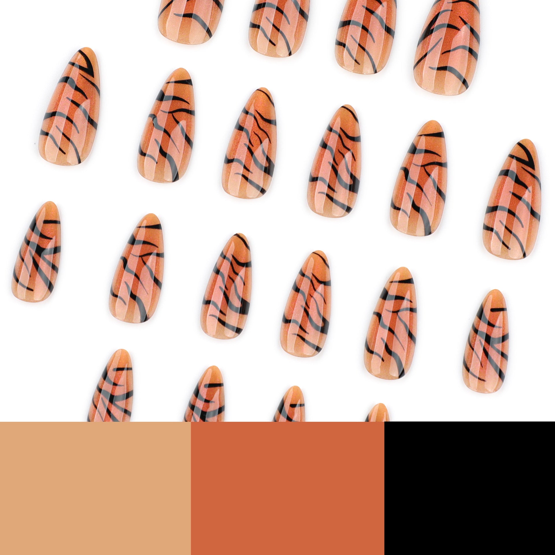 Wild Tiger Stripe Glossy Medium Almond Press On Nails