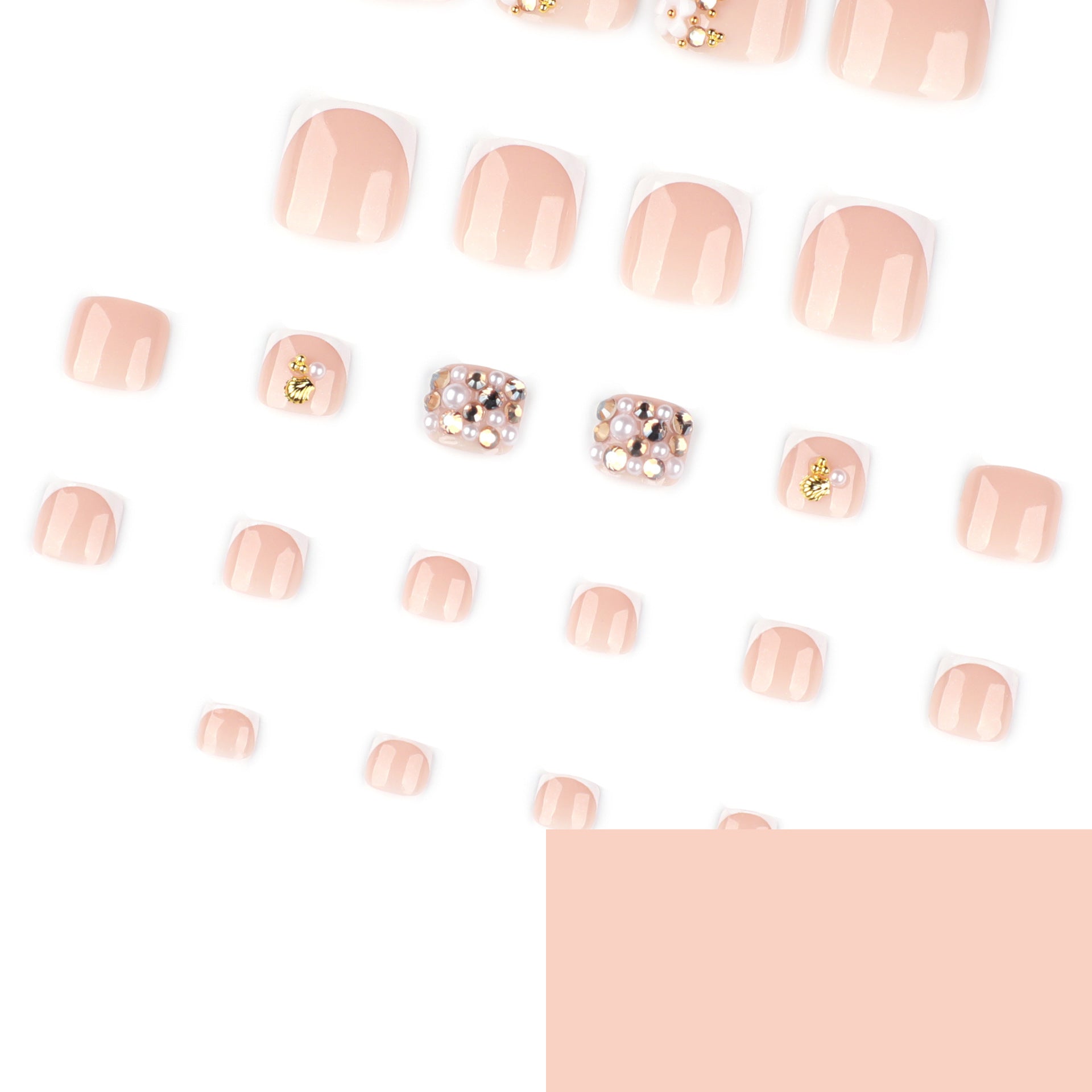 Pearl & rhinestone bling french white minimalist toenail tips