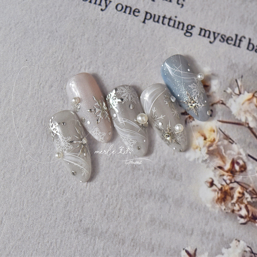 Silver Snowflake Collection: "Crystal Silver Snowflake" – 3D Embossed Nail Sticker