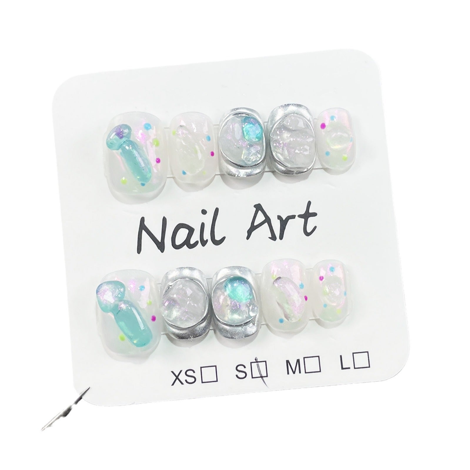 Icy Cute Iridescent Nails with Sculpted Bubble Accents