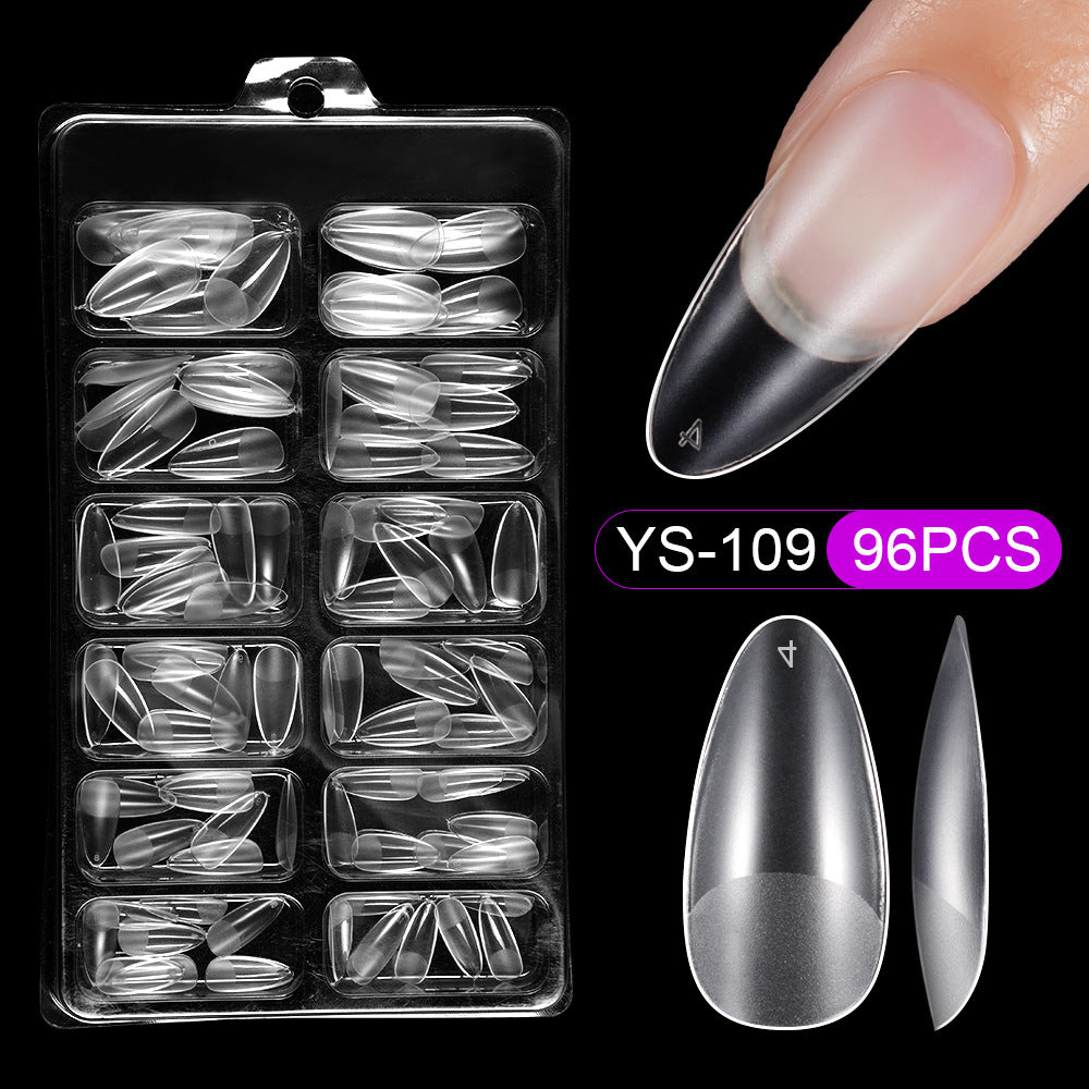 Nail Tips press on nails pads 96 pieces seamless ultra-thin almond fake nail patches removable fully transparent matte extended manicure