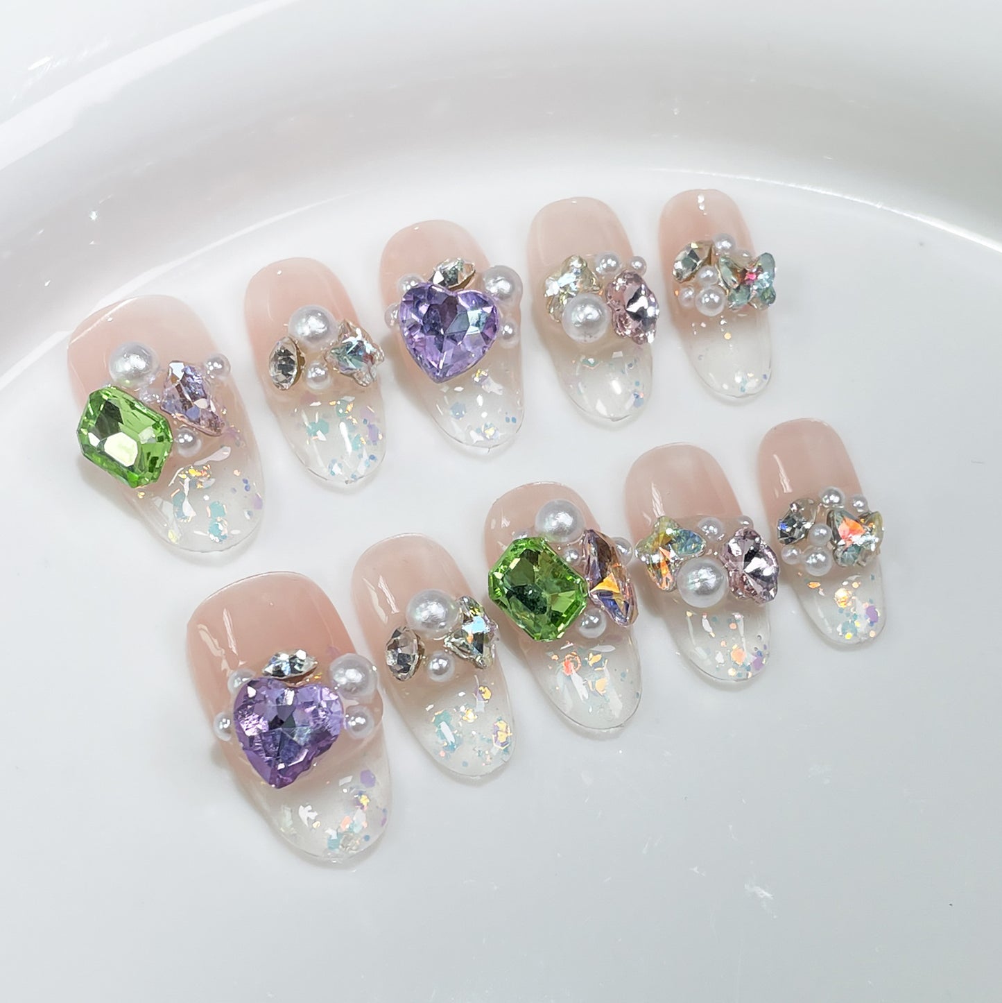 Candy soda Douyin, the same sweet and icy handmade nail art patch stack, diamond explosion flash medium and long Handmade Press-on Nails｜365nails