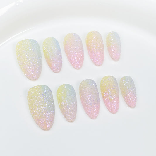 Autumn and winter new Symphony multi-color gradual change nail art sweet and cute Macaron wearable fake nails｜365nails