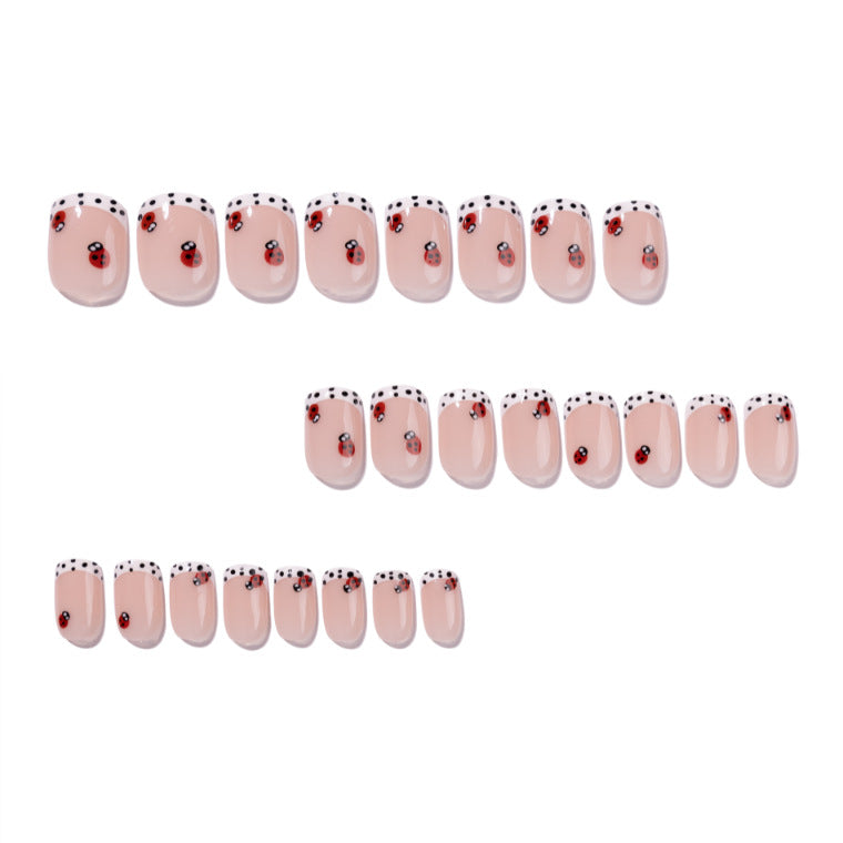 365nails: "Ladybug Polka Dot French Square" – Cute Press-on Nails