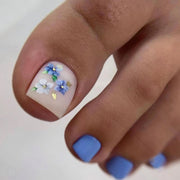 Manicura de flores azules Morandi mate fresca de verano, uñas postizas sencillas blancas, estilo viento, para uso especial | 365nails