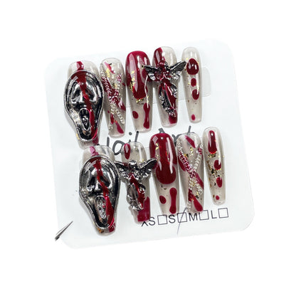 Heavy industry Halloween handmade press-on nails dark retro long nail patch wearable nail sticker wholesale｜365nails