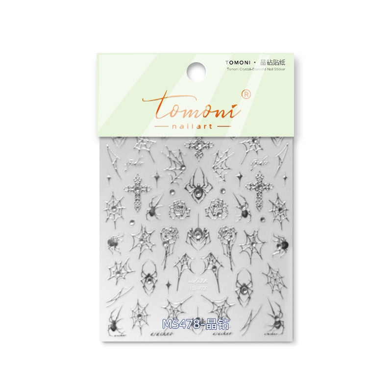 Gothic Spider & Crystal Cross: "Noir Spider Web" – 5D Crystal-Diamond Nail Sticker