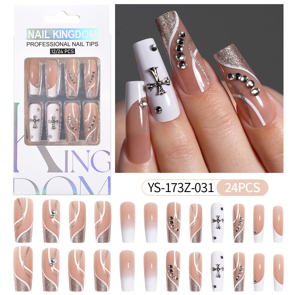 Press on nails fake nail patch extension nail Spice Girl medium rectangle removable 24 pieces with drill manicure