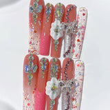 Rose Glitter Butterfly Crystal Press On Nail Set