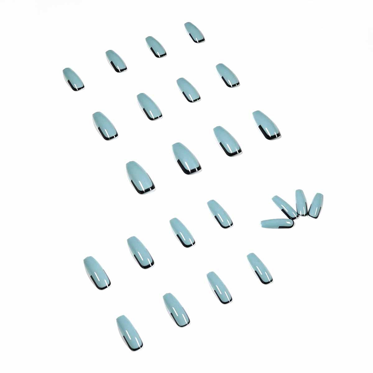 Cinza azul verde preto francês prensado em unhas desgaste unha finalizada unha falsa unha unha remendo unha remendo｜365nails