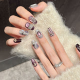 Rose Pink Cross Crystal Vintage Press On Nails