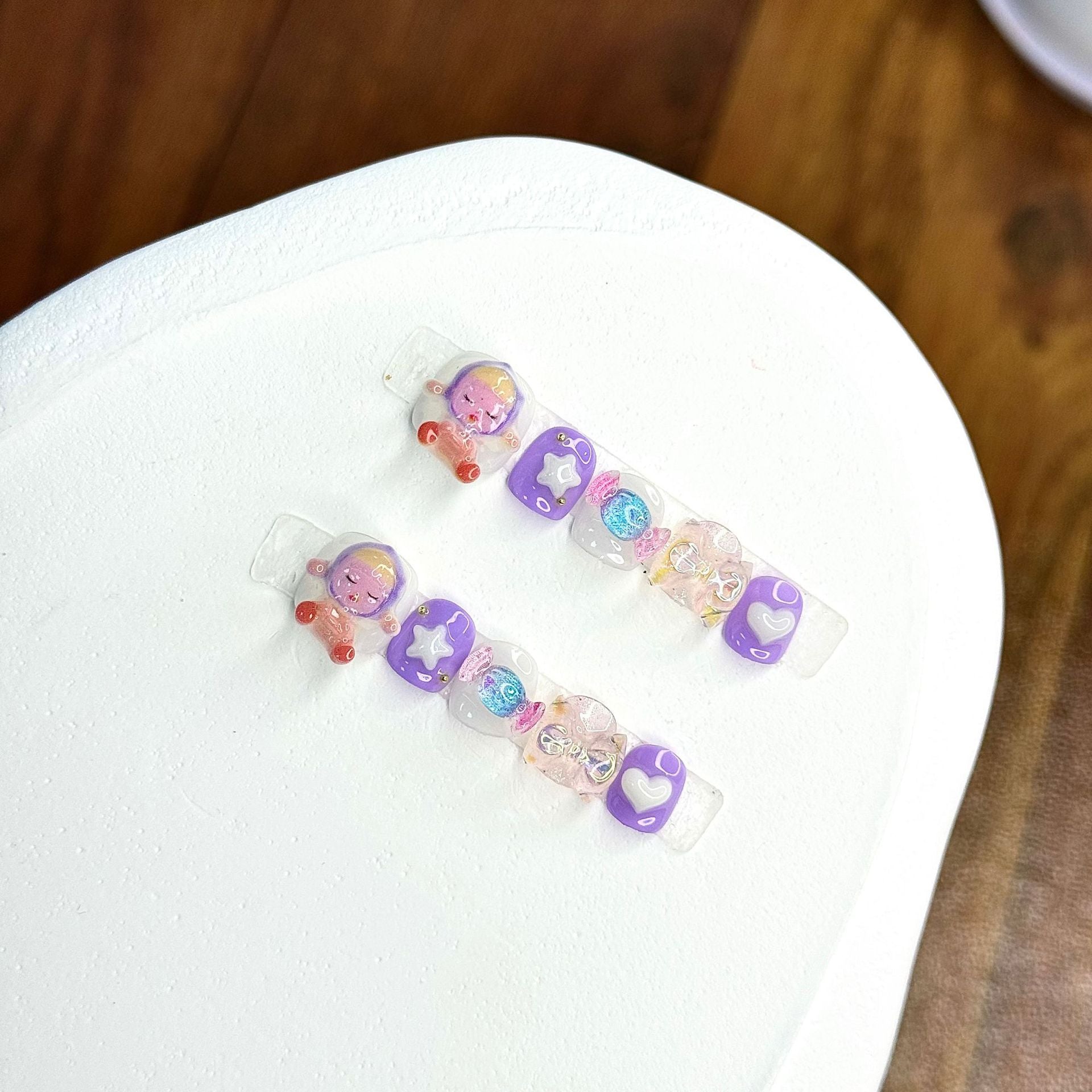 Cute Candy Cartoon Kids Press On Nails Mixed Style Set