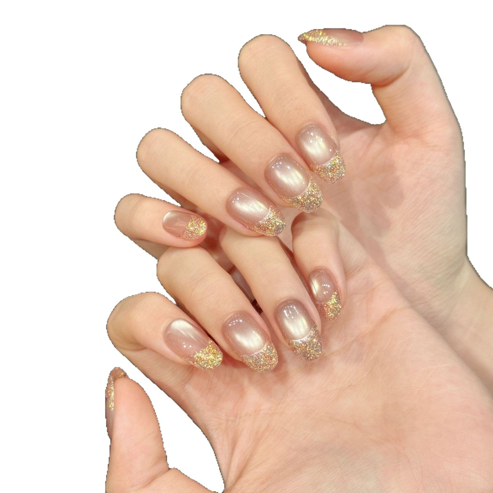 365nails: "Golden Hour" – Glitter French Tip Handmade Short Square Nails