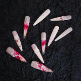 [Yin Juan]New Chinese Pure Desire Wind Hand-painted smudged cheongsam floral quicksand flow hemp press on nail