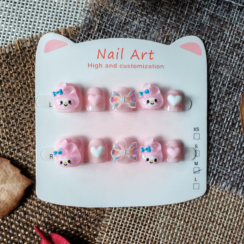 365Nails: "Kuromi Sweet Dream" – Handmade Cute Short Oval Press On Nails With Kuromi & Bow Design