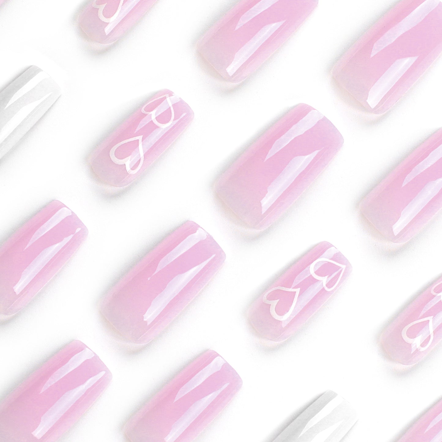 Simple Love Valentine's Day Wear Nail Pink White Medium and Long Square Nail Art Wear Nail Patch Nail Patch Wholesale｜365nails