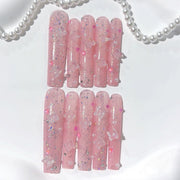 365nails: "Pink Butterfly Glitter" – Extra Long Square Glittery Pink Butterfly Handmade Press-On Nails